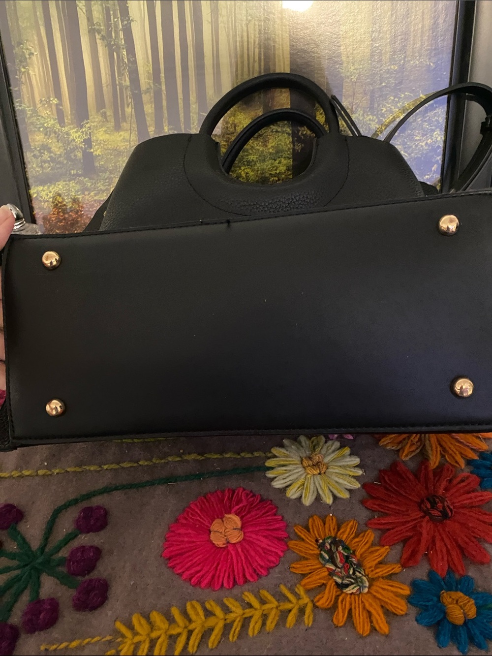 Classic Black Pebbled Leather Tote with Gold Accents - Picture 3 of 8